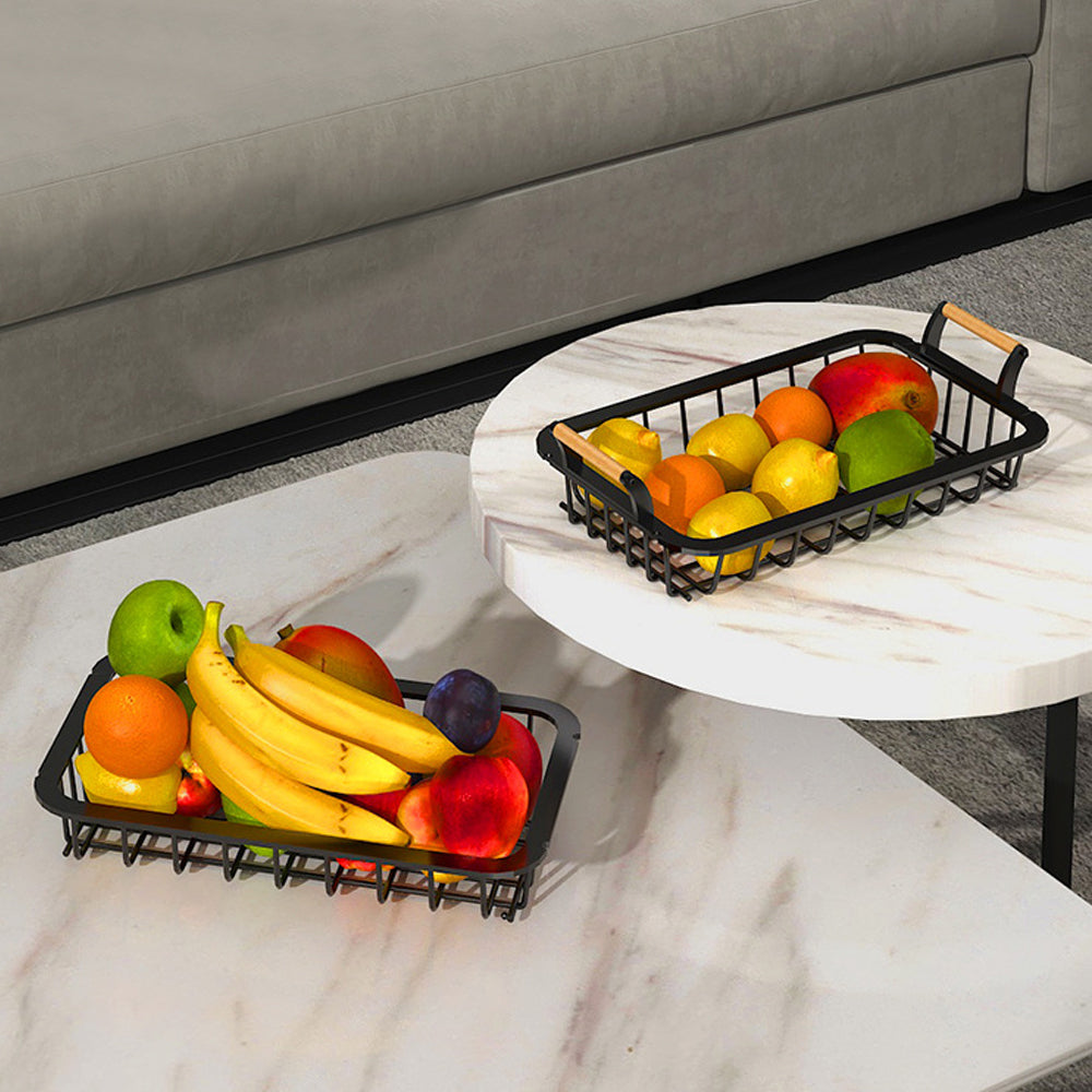 2-Tier Countertop Fruit Basket Rectangular Storage Stand for Kitchen Black