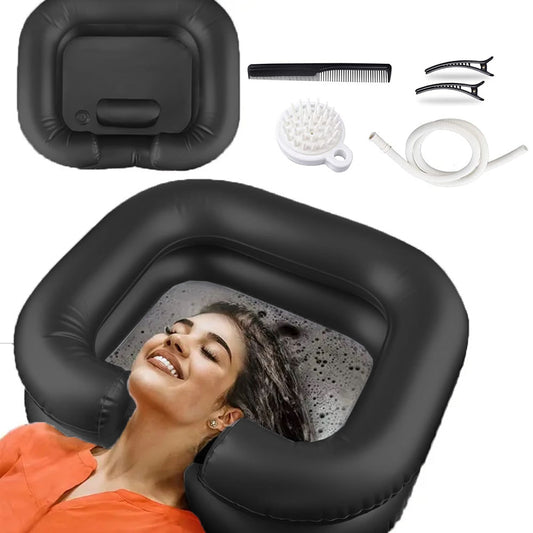 Portable Inflatable Shampoo Basin Bowl Sink for Haircut Dye Hair Wash Black