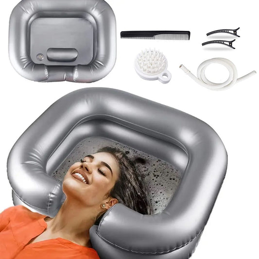 Portable Inflatable Shampoo Basin Bowl Sink for Haircut Dye Hair Wash Grey