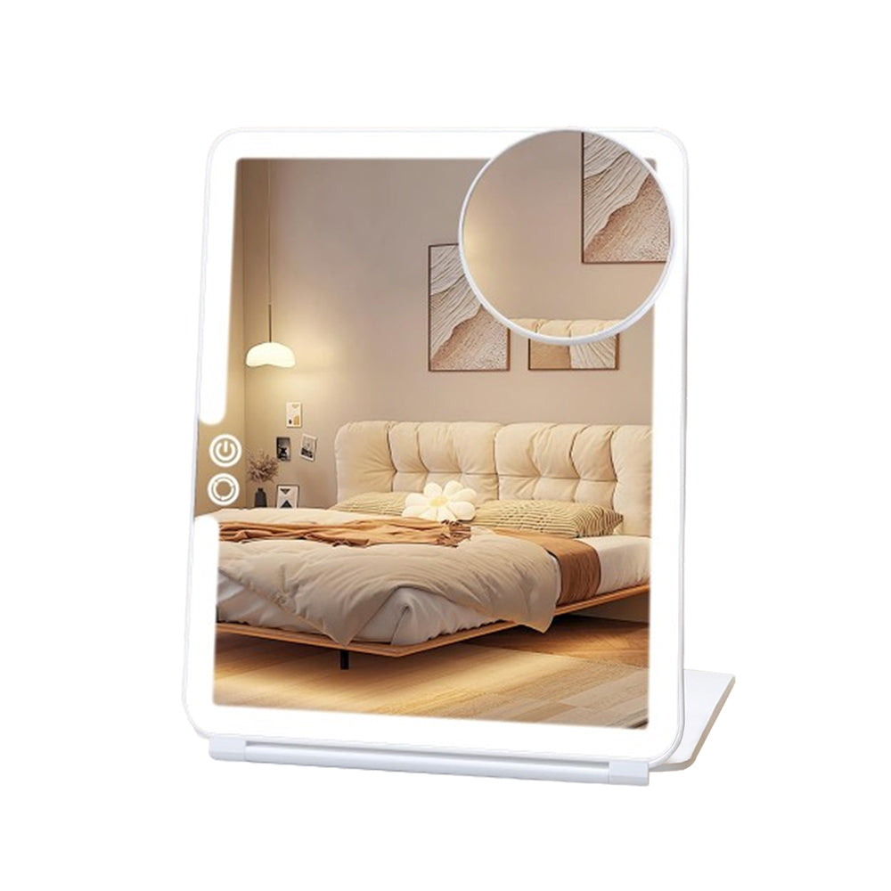 Folding Lighted Makeup Mirror with 3 Colors Light Modes USB Rechargeable White