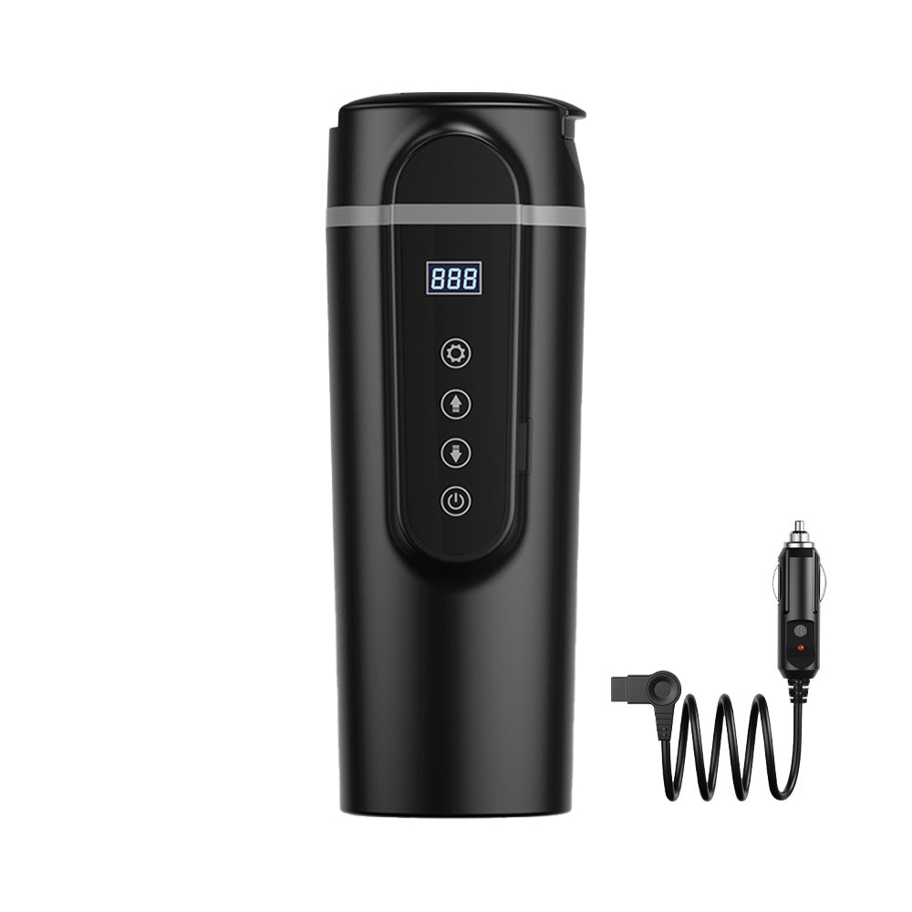 12V/24V Portable Water Boiler Heated Travel Mug Car Electric Kettle Black