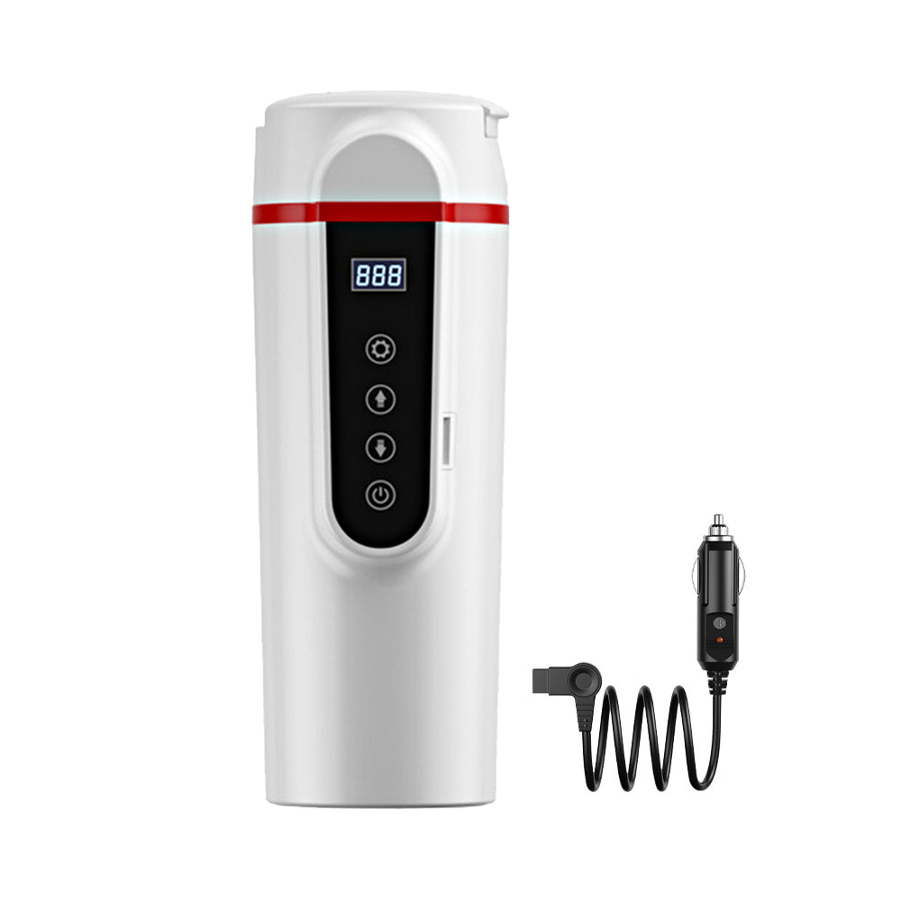12V/24V Portable Water Boiler Heated Travel Mug Car Electric Kettle White