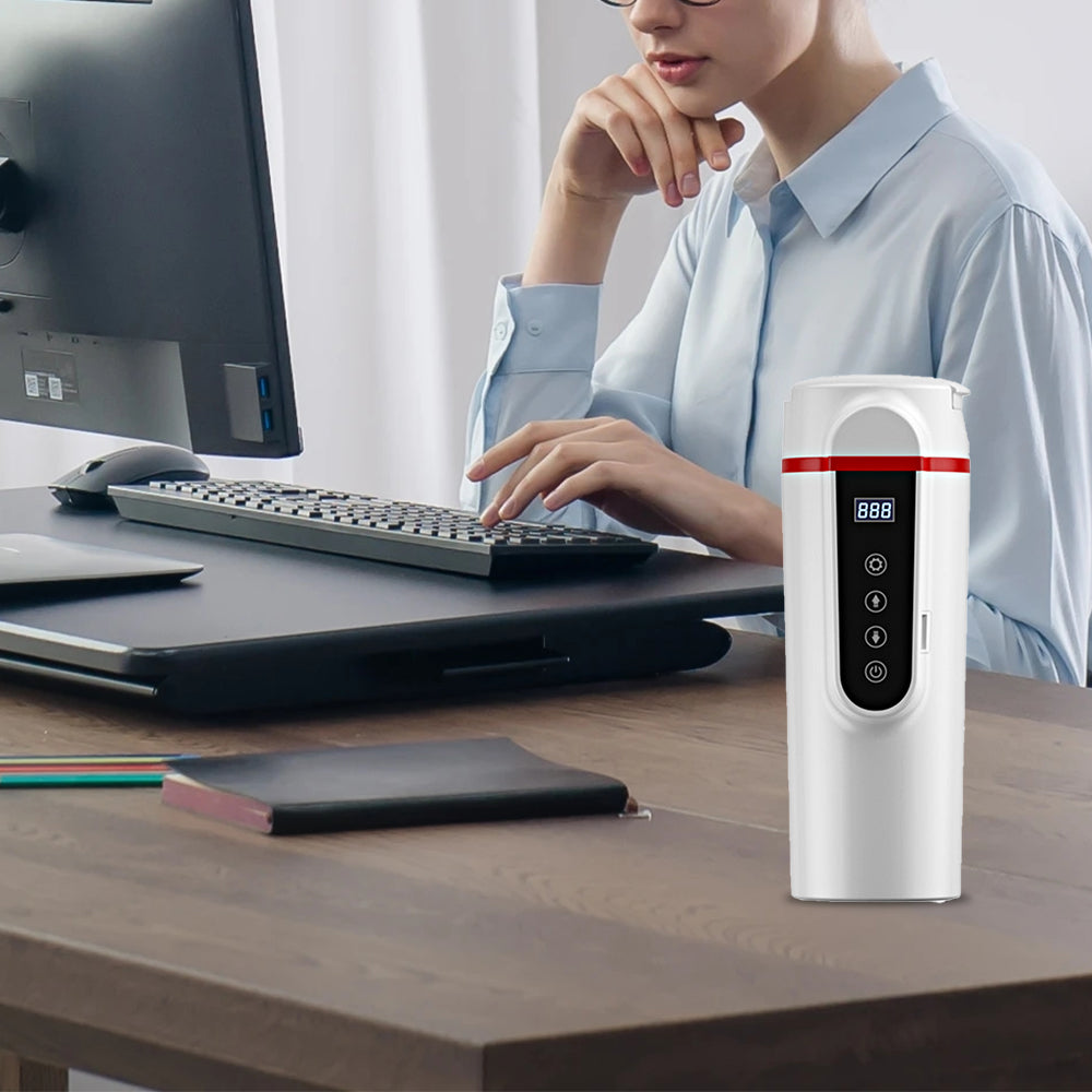 12V/24V Portable Water Boiler Heated Travel Mug Car Electric Kettle White