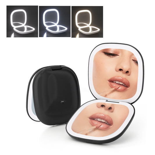 Travel Lighted Makeup Mirror with 1X/10X Magnifying Double Sided Dimmable Black