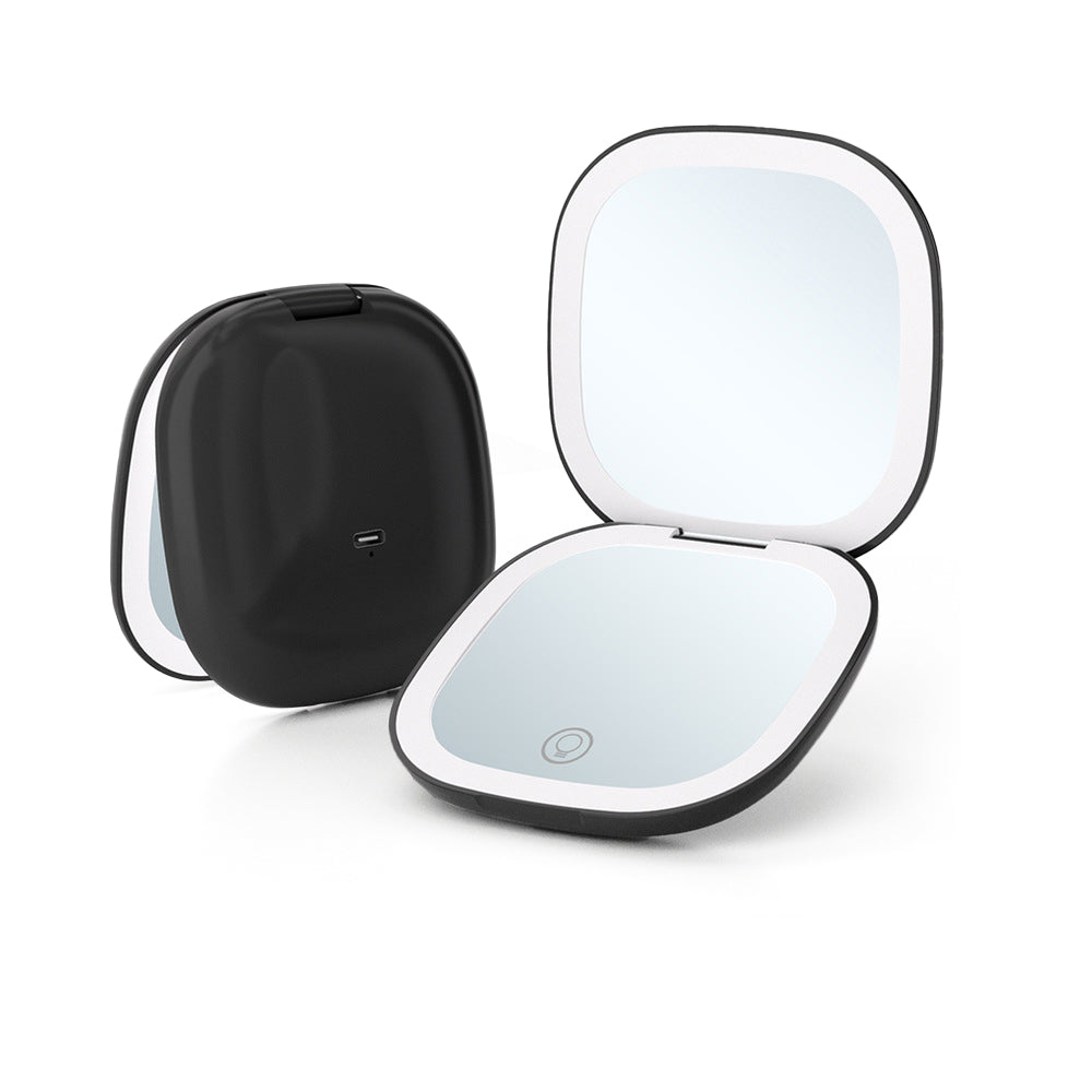 Travel Lighted Makeup Mirror with 1X/10X Magnifying Double Sided Dimmable Black