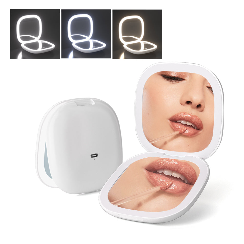 Travel Lighted Makeup Mirror with 1X/10X Magnifying Double Sided Dimmable White