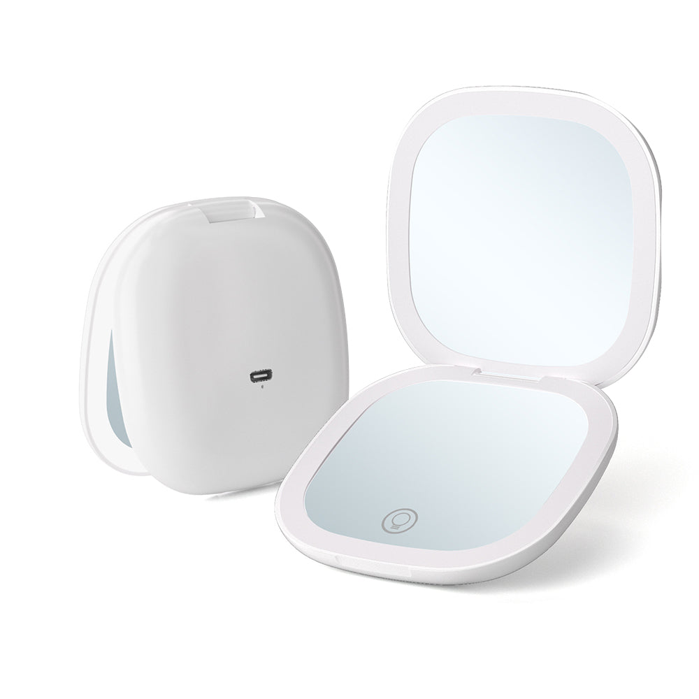Travel Lighted Makeup Mirror with 1X/10X Magnifying Double Sided Dimmable White