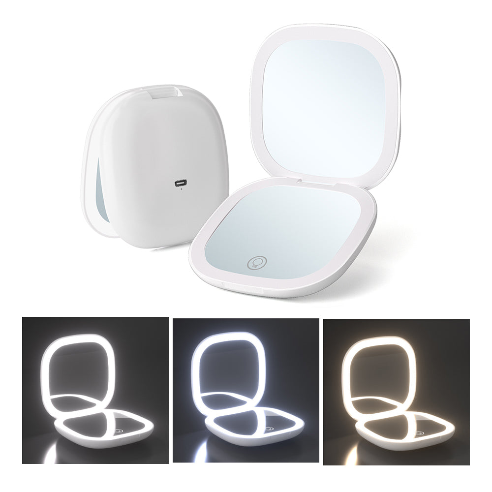 Travel Lighted Makeup Mirror with 1X/10X Magnifying Double Sided Dimmable White