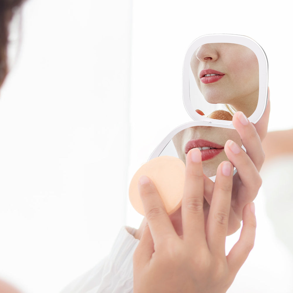 Travel Lighted Makeup Mirror with 1X/10X Magnifying Double Sided Dimmable White
