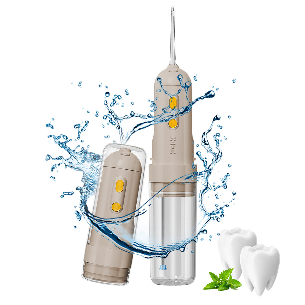 Electric Cordless Water Flosser Portable Oral Irrigator with 4 Nozzles Grey