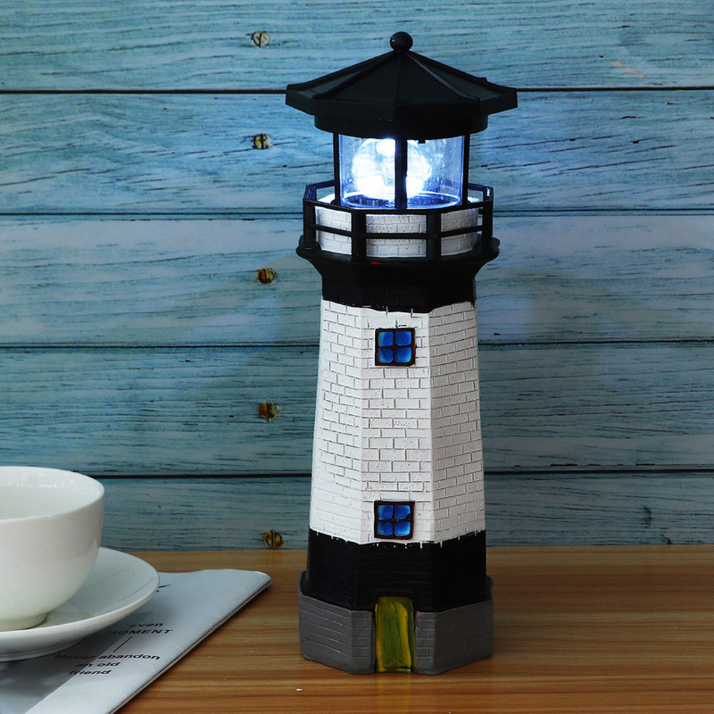 Solar Lighthouse with Rotating Beacon LED Garden Lighthouse Decoration Black