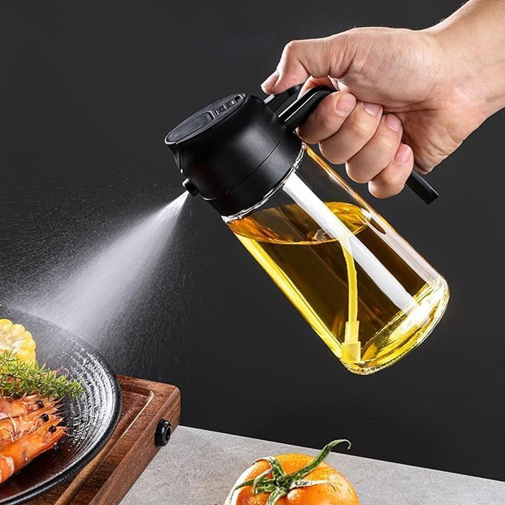 2 in 1 Oil Sprayer 470ML Oil Dispenser Bottle for Kitchen Black