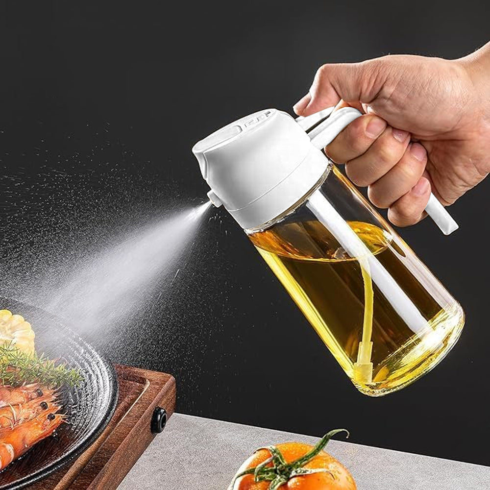 2 in 1 Oil Sprayer 470ML Oil Dispenser Bottle for Kitchen White