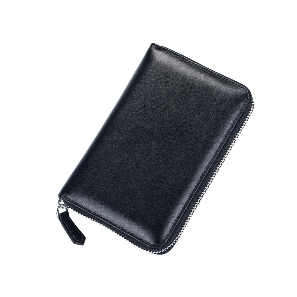 Travel Wallet Genuine Leather Card Holder Wallet with Zipper Black