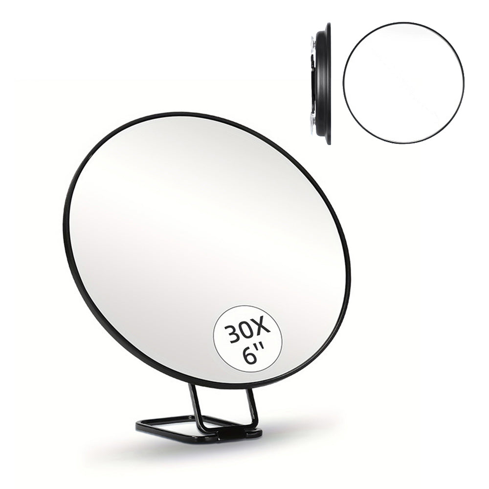 30X Round Magnifying Mirror with 3 Suction Cup 360 Degree Adjustable Stand Black