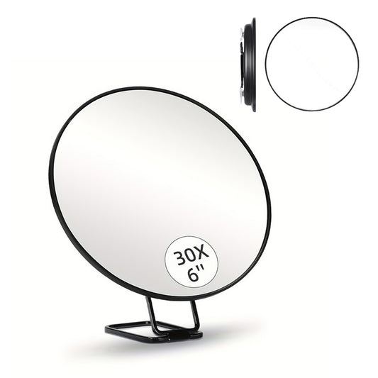30X Round Magnifying Mirror with 3 Suction Cup 360 Degree Adjustable Stand Black