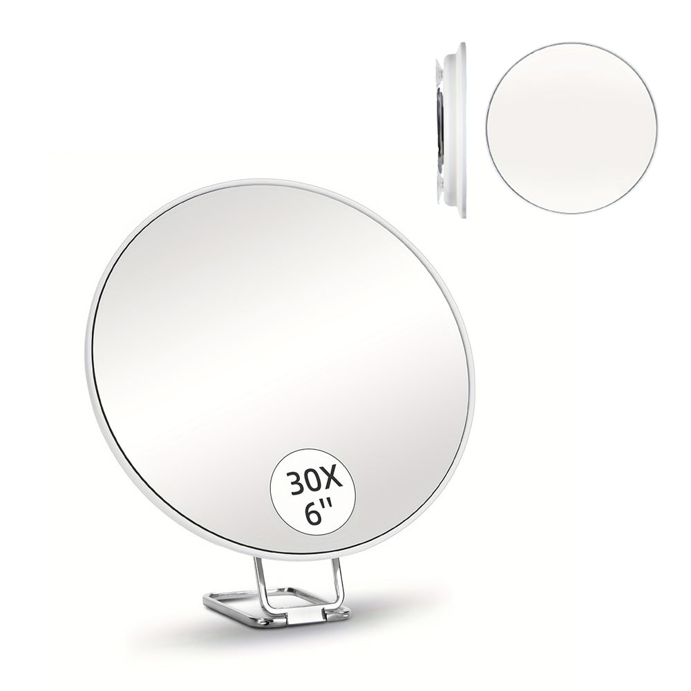 30X Round Magnifying Mirror with 3 Suction Cup 360 Degree Adjustable Stand White