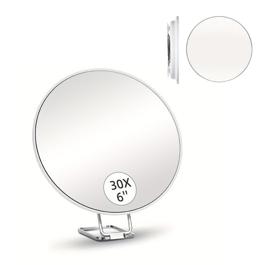30X Round Magnifying Mirror with 3 Suction Cup 360 Degree Adjustable Stand White