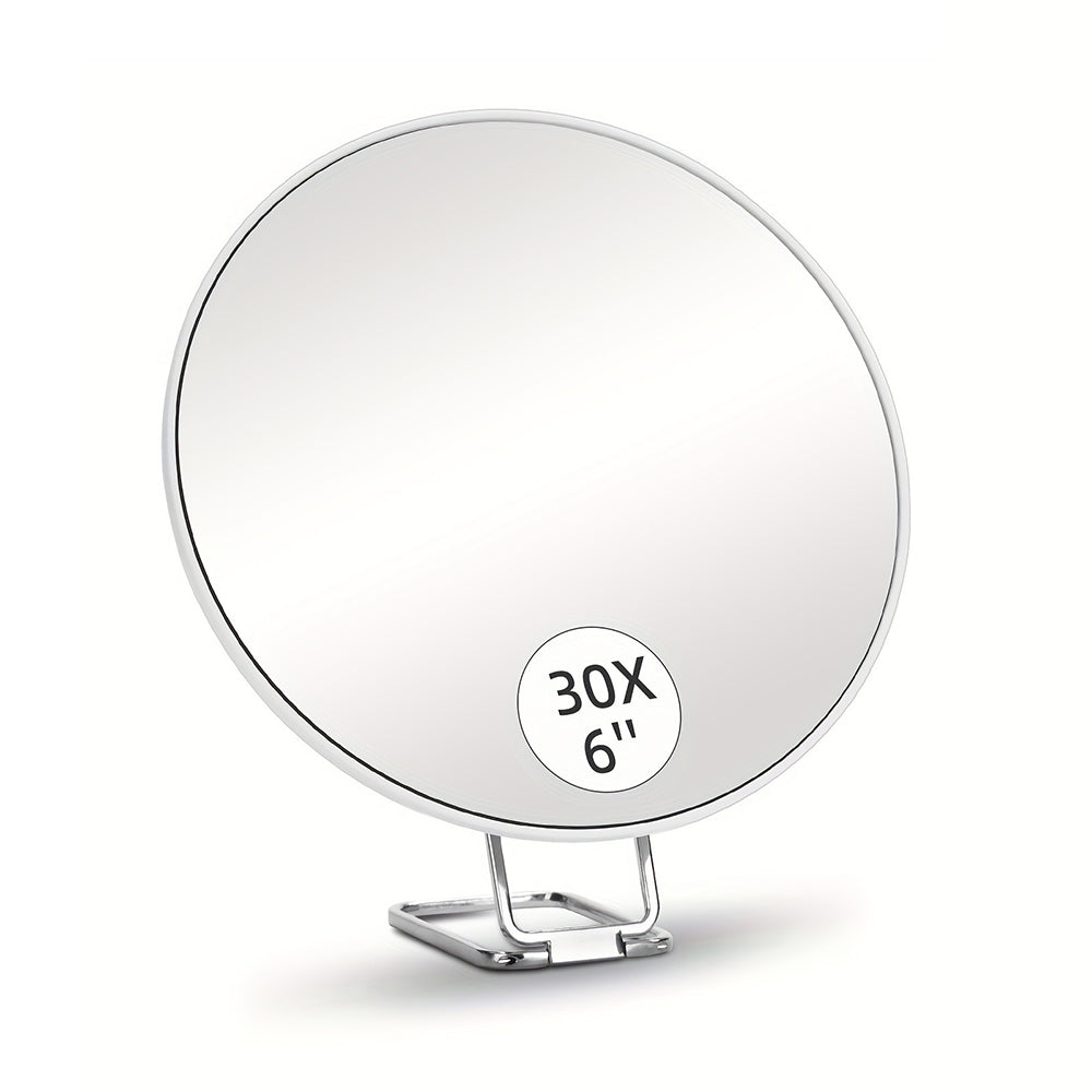 30X Round Magnifying Mirror with 3 Suction Cup 360 Degree Adjustable Stand White