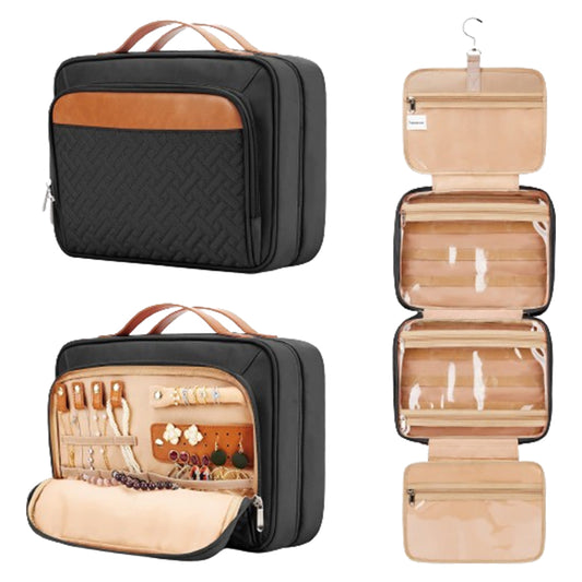 Travel Toiletry Bag Makeup Bag Cosmetic Organizer with Jewelry Organizer Black