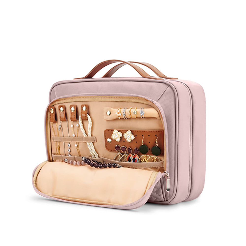 Travel Toiletry Bag Makeup Bag Cosmetic Organizer with Jewelry Organizer Pink