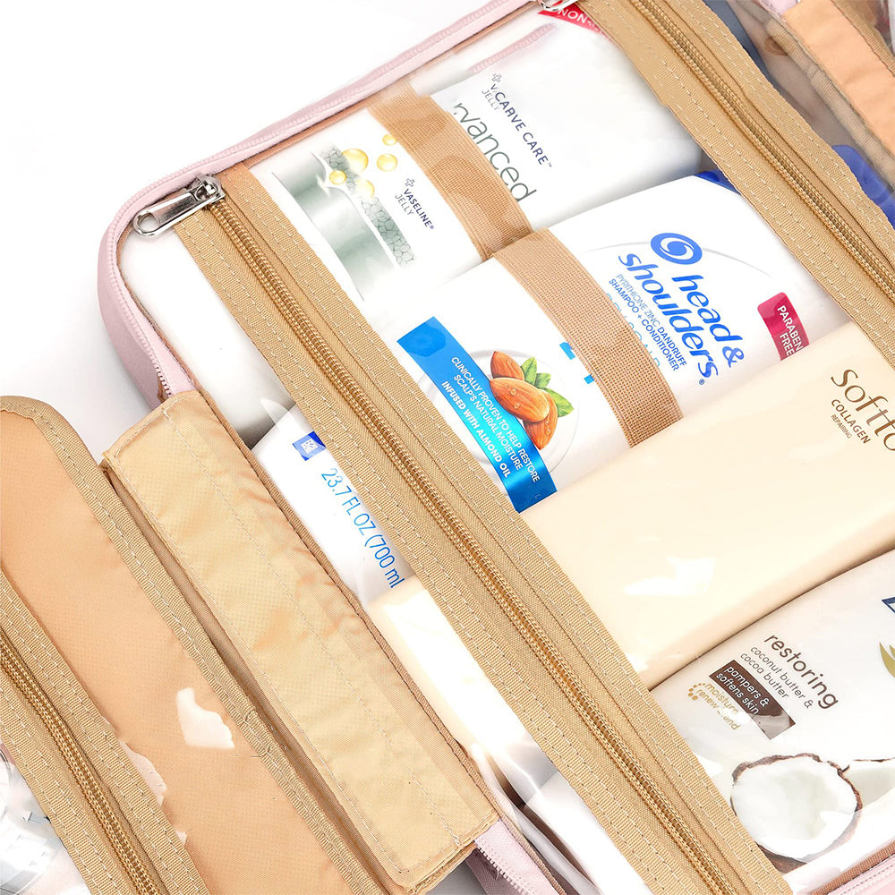 Travel Toiletry Bag Makeup Bag Cosmetic Organizer with Jewelry Organizer Pink