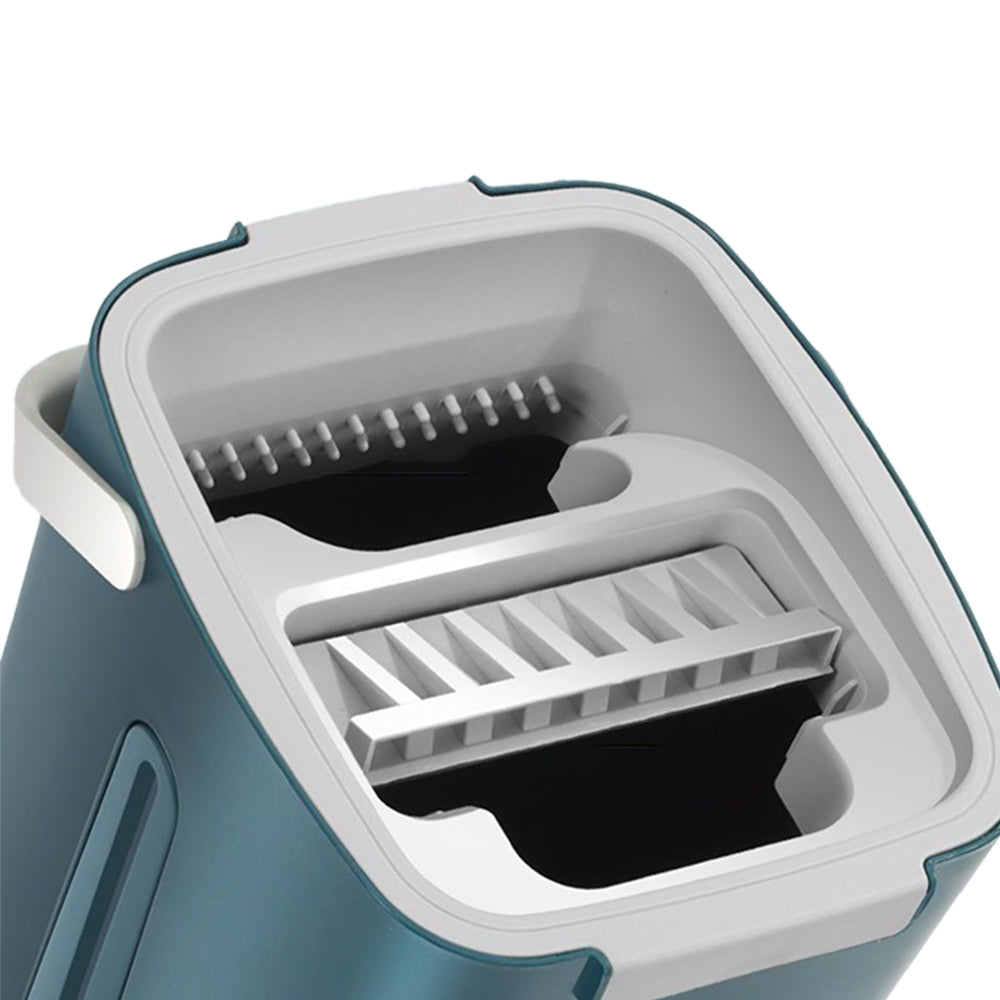 Flat Floor Mop and Bucket Set with 4 Washable Microfiber Pads Blue