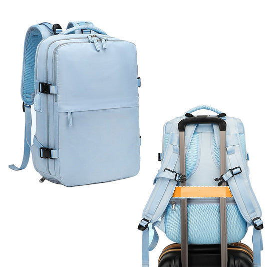 Travel Backpack Water-Resistant Carry On Backpack with Shoe Compartment Blue