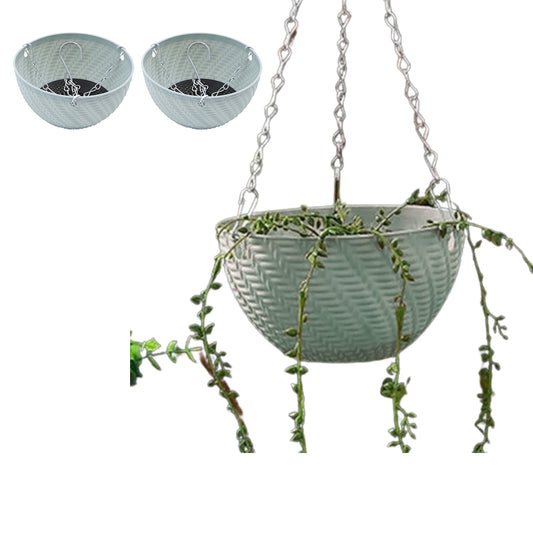 2Pcs Hanging Flower Basket Hanging Planters with Drainage Holes and Chain Blue