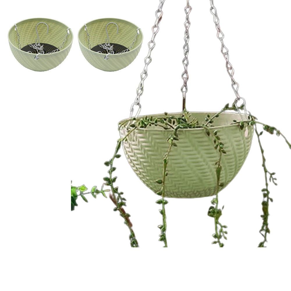 2Pcs Hanging Flower Basket Hanging Planters with Drainage Holes and Chain Green