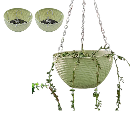 2Pcs Hanging Flower Basket Hanging Planters with Drainage Holes and Chain Green
