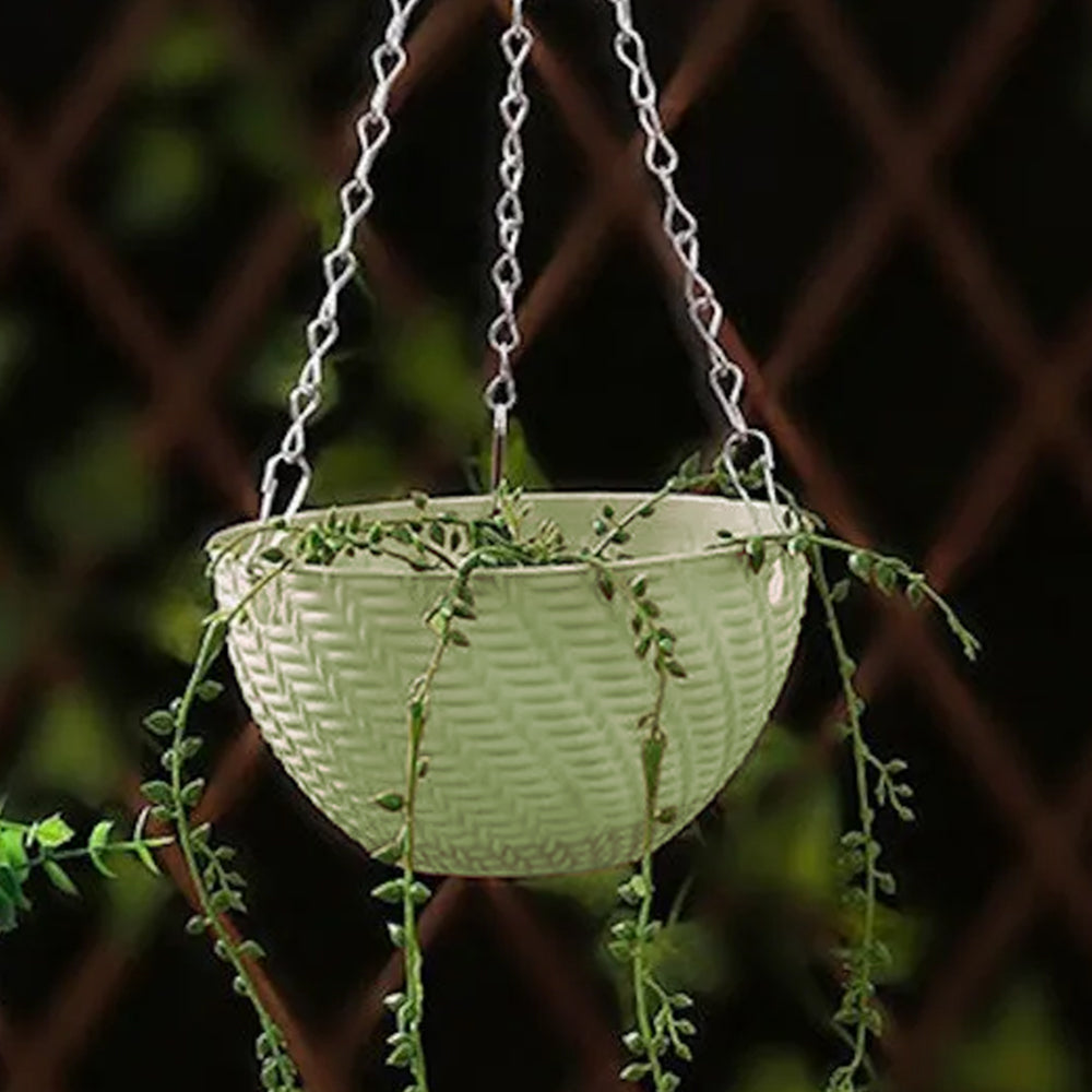 2Pcs Hanging Flower Basket Hanging Planters with Drainage Holes and Chain Green