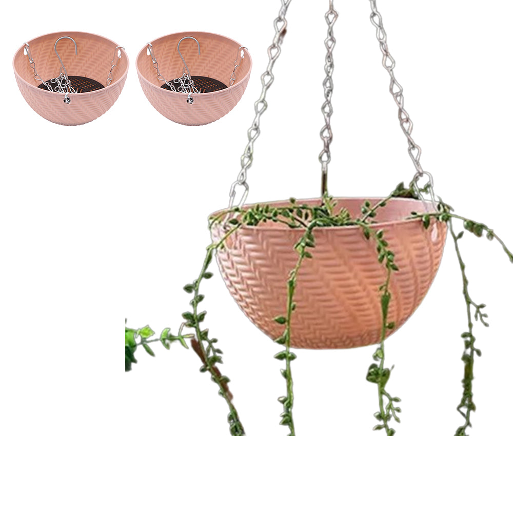 2Pcs Hanging Flower Basket Hanging Planters with Drainage Holes and Chain Pink