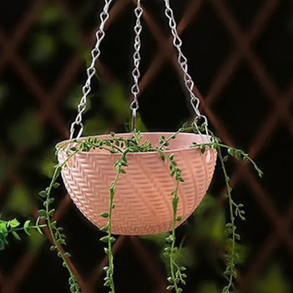 2Pcs Hanging Flower Basket Hanging Planters with Drainage Holes and Chain Pink