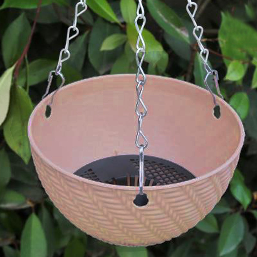 2Pcs Hanging Flower Basket Hanging Planters with Drainage Holes and Chain Pink