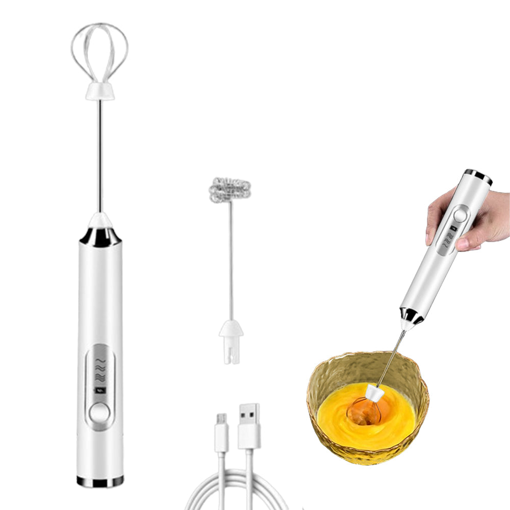 Handheld Electric Double Whisk Egg Beater Milk Frother with 3 Speeds White