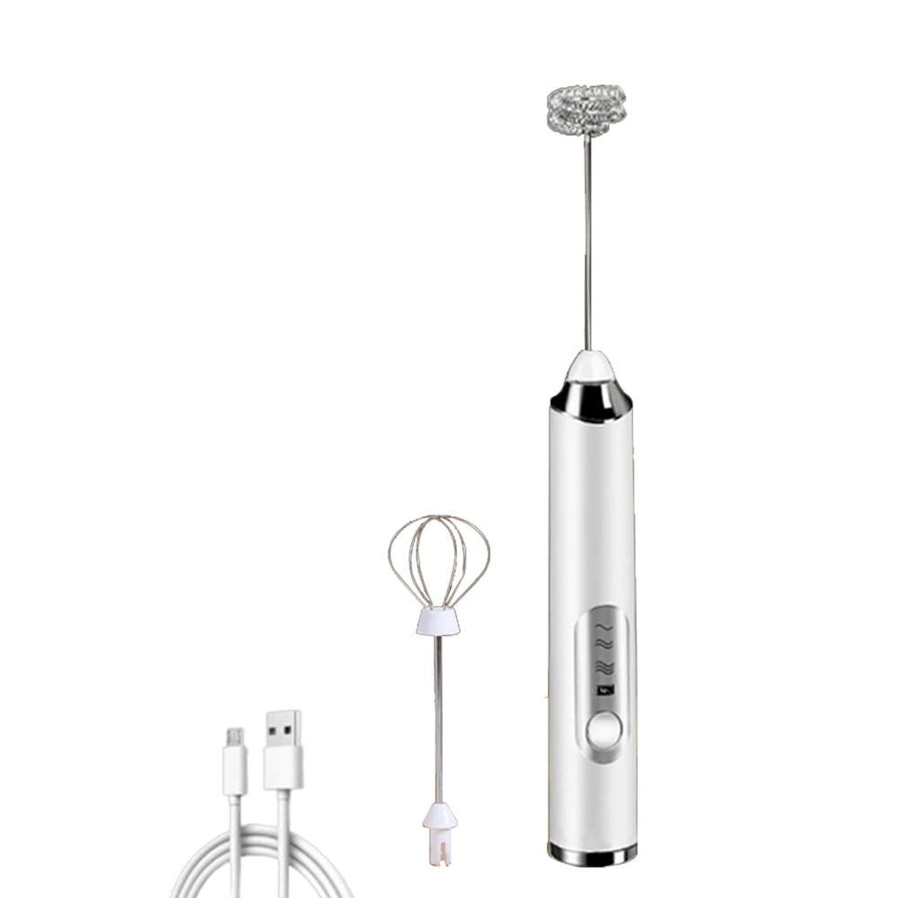 Handheld Electric Double Whisk Egg Beater Milk Frother with 3 Speeds White