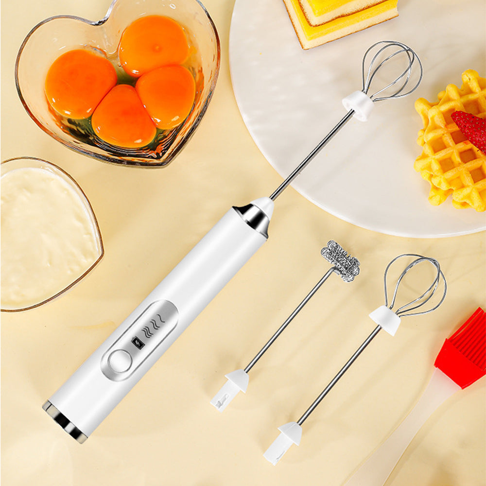 Handheld Electric Double Whisk Egg Beater Milk Frother with 3 Speeds White