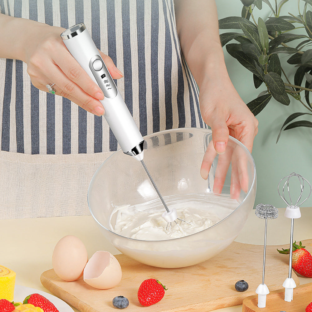 Handheld Electric Double Whisk Egg Beater Milk Frother with 3 Speeds White