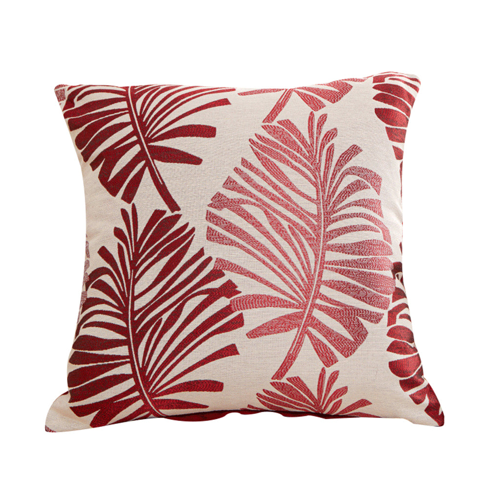 45x45cm Palm Leaf Floral Single-Sided Print Pillow Cover for Sofa Red