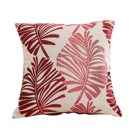 45x45cm Palm Leaf Floral Single-Sided Print Pillow Cover for Sofa Red