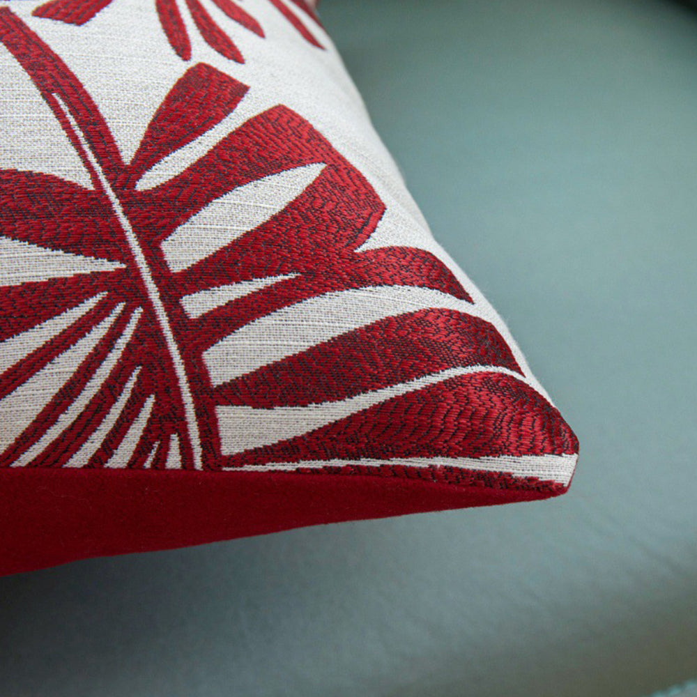 2Pcs 45x45cm Palm Leaf Floral Single-Sided Print Pillow Cover for Sofa Red