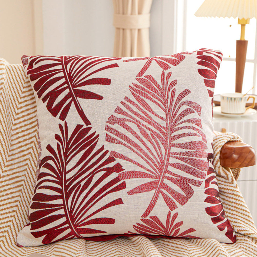 2Pcs 45x45cm Palm Leaf Floral Single-Sided Print Pillow Cover for Sofa Red