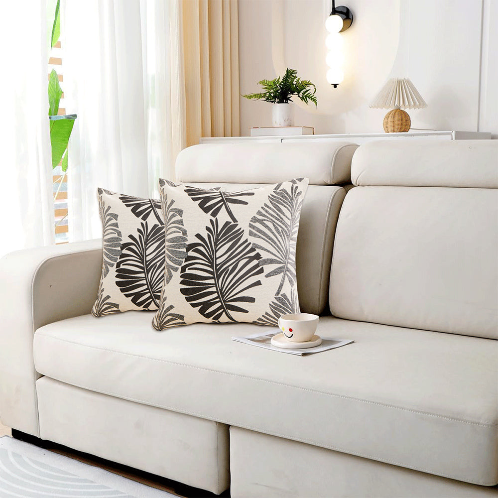 2Pcs 45x45cm Palm Leaf Floral Single-Sided Print Pillow Cover for Sofa Grey