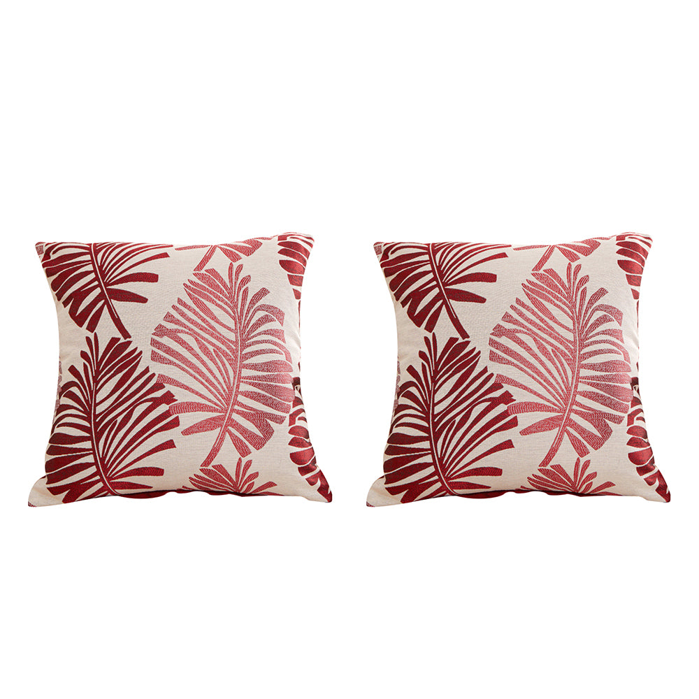 2Pcs 45x45cm Palm Leaf Floral Single-Sided Print Pillow Cover for Sofa Red