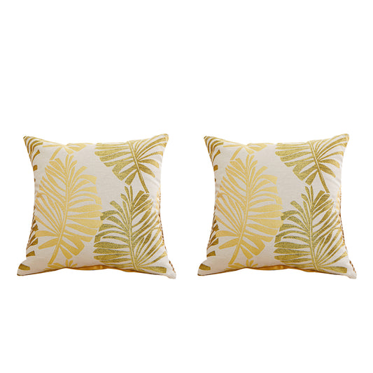 2Pcs 45x45cm Palm Leaf Floral Single-Sided Print Pillow Cover for Sofa Yellow