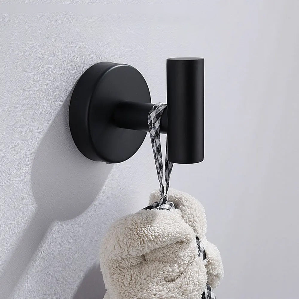 2Pcs Bathroom Towel Robe Wall Mounted Hook Stainless Steel Door Hanger Black