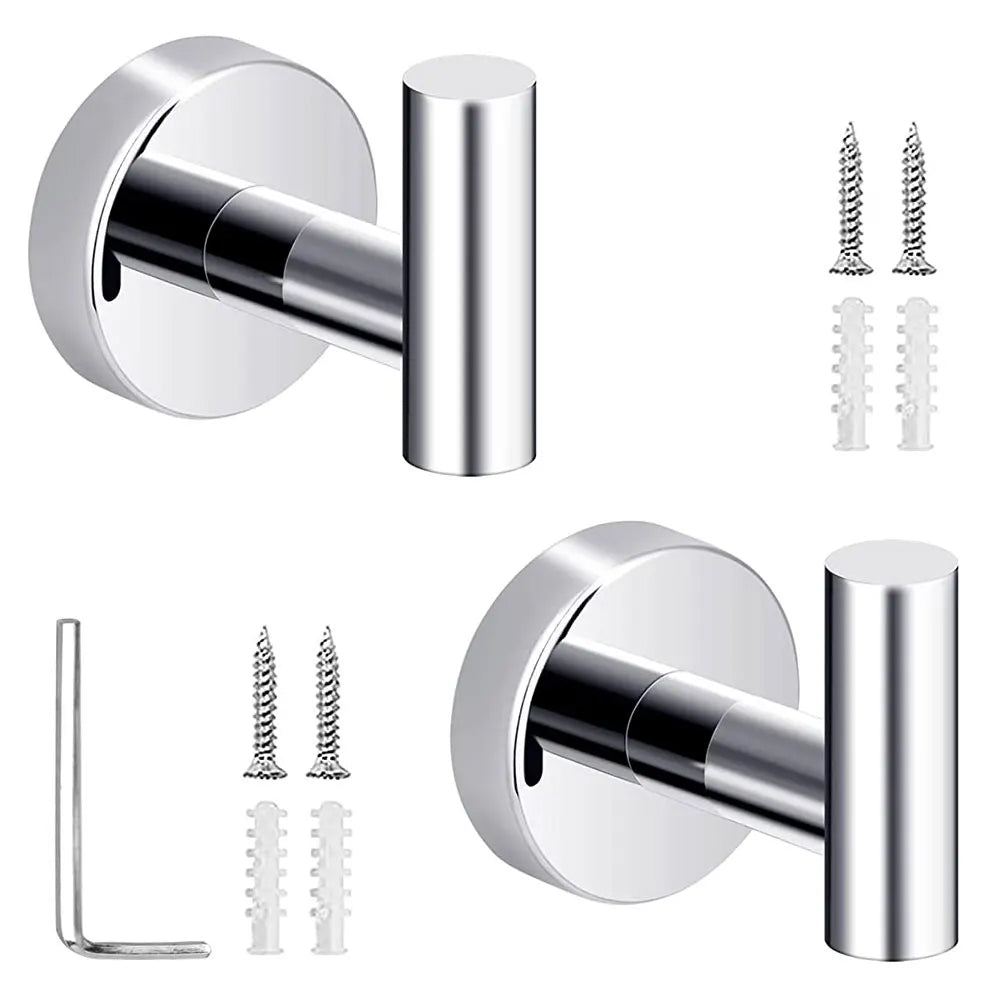 2Pcs Bathroom Towel Robe Wall Mounted Hook Stainless Steel Door Hanger Silver