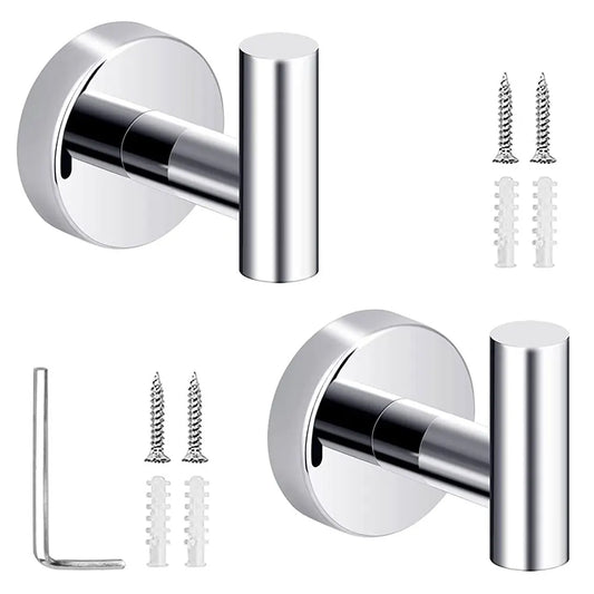 2Pcs Bathroom Towel Robe Wall Mounted Hook Stainless Steel Door Hanger Silver