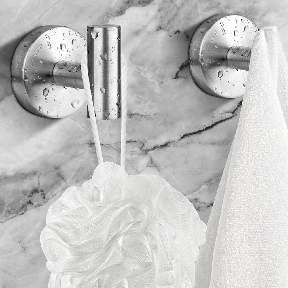 2Pcs Bathroom Towel Robe Wall Mounted Hook Stainless Steel Door Hanger Silver